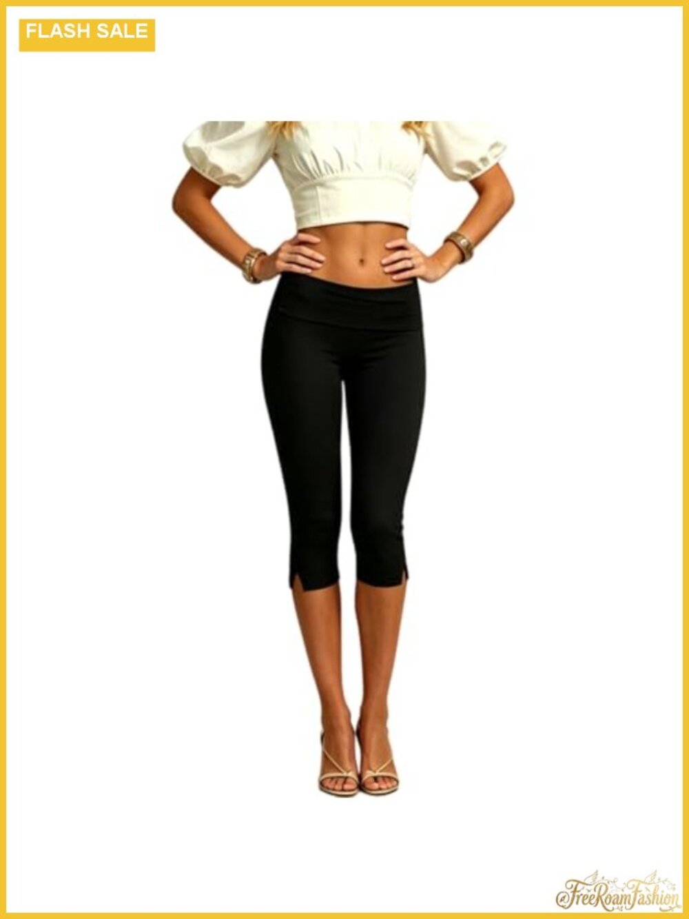 Women's Low Rise Fold Over Capri Leggings Split Hem Y2K Going Out Cropped Pants